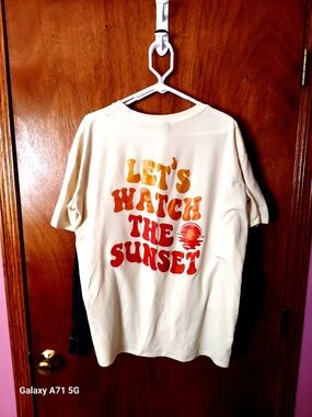 SHEIN Cream Tee with Orange & Red Sunset Graphic